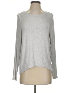 Athleta Light Gray Heather Ribbed Long-Sleeve Crewneck Top